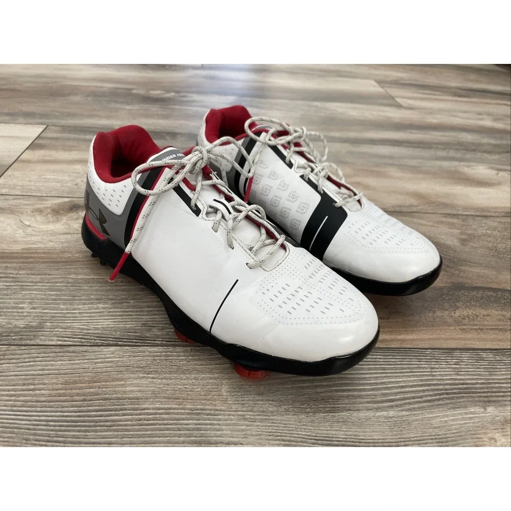 Under Armour JORDAN SPIETH ONE JR YOUTH BOYS GOLF SHOE SIZE 6Y WHITE & Red